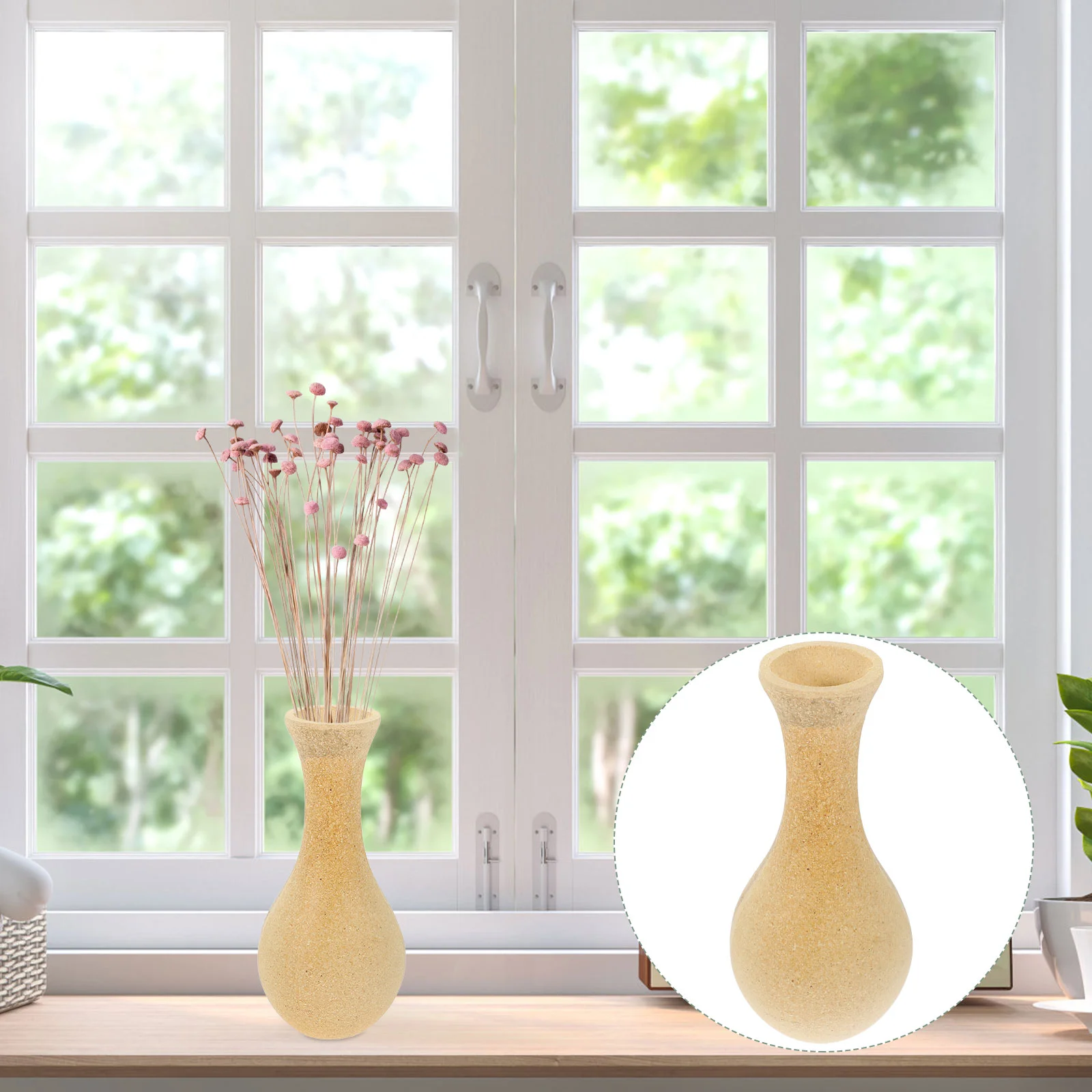 

Wood Vase Painting Flower Home Vases Rustic Bottle Retro Office Desk Decorations Drawing Retro Office Desk Decorative