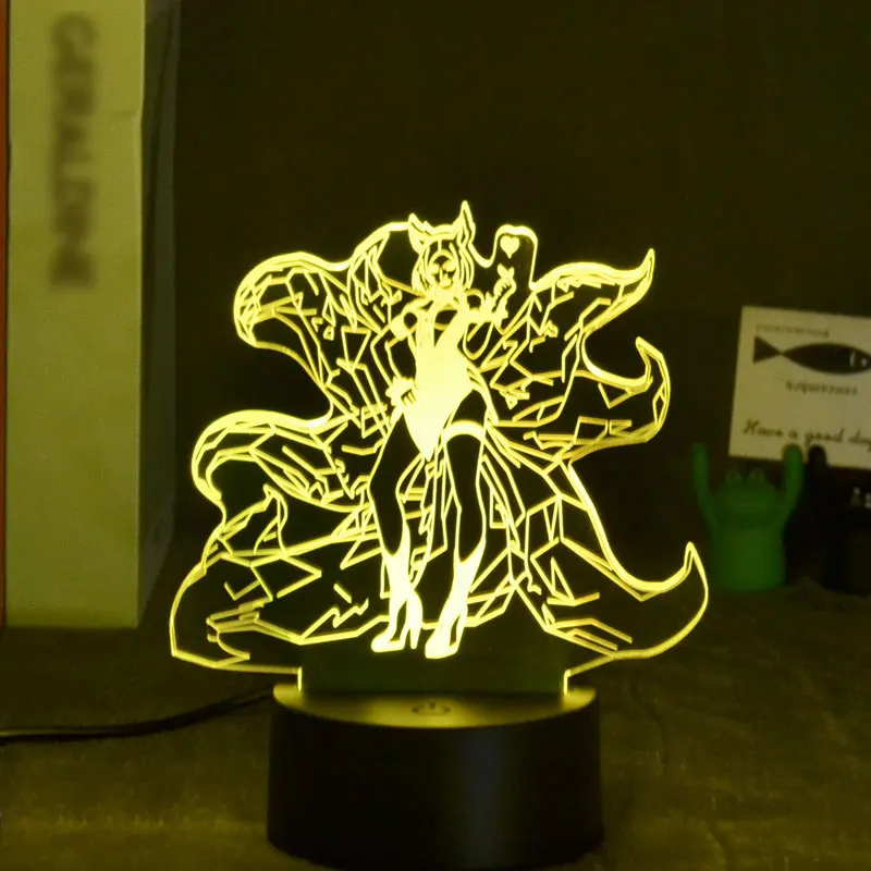 Светодиодные ночники 3D Лига Легенд светодиодная лампа 9-Tai Fox Ahri меняющая цвет