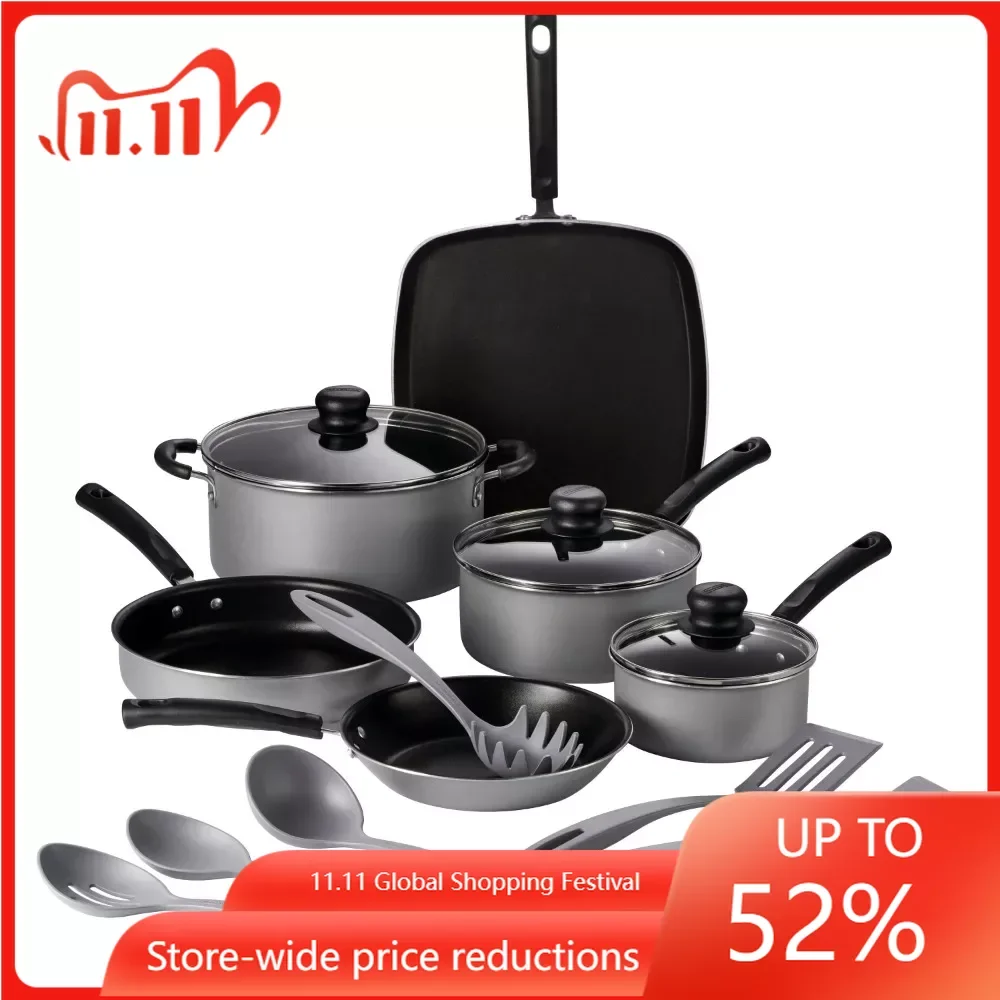 

Набор посуды из 15 предметов, серебристый алюминиевый антипригарный