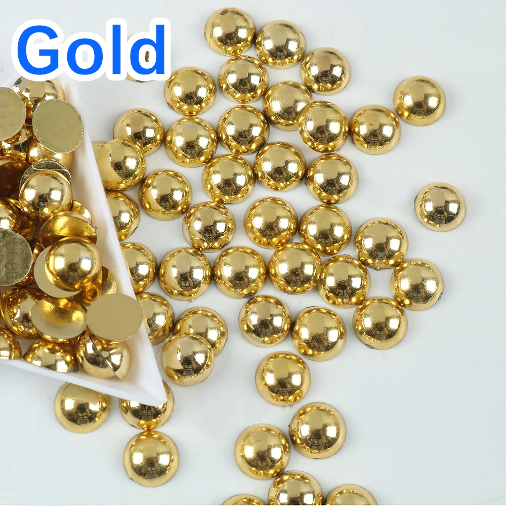 

1000/500pcs 2-5mm and Mixed Size Gold AB Glue on ABS Imitation Half Round Pearls Resin Flatback Beads For Craft Jewelry Making