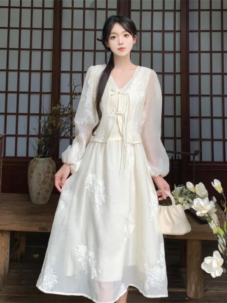 Плюс размер новое китайское платье с длинными рукавами в национальном стиле