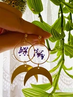 preserved lilac queen anne%e2%80%99s lace resin earrings with brass moon2022