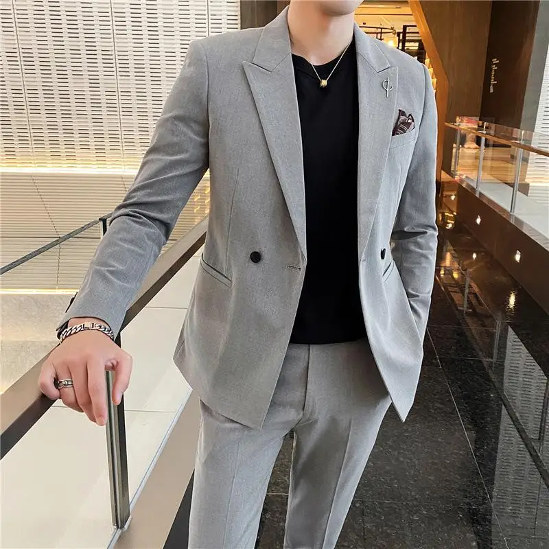 

New 2 Pieces Menamp Casual Suit 2022 New Korean Version Slim And Handsome Bridegroom Wedding Suit Two Piece Trajes De Hombre