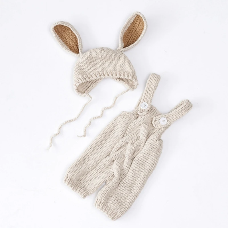 

HUYU Newborn Photo Props Rabbit Costume Bunny Hat Baby Romper Jumpsuits Photo-Shooting Clothes Infant Photostudio Props 2PCS