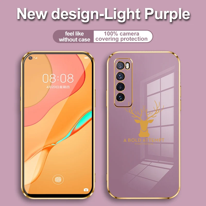 

Phone Case For Huawei Nova 5 5i 6 7 5T 5Z 7i 8 SE Pro Luxury Anti Fall Electroplating Deer Straight Edge Soft Protection Cover