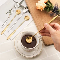 stainless steel flower shaped spoon dessert coffee spoon cute cherry blossom long handle honey spoon kitchen tableware bar tool