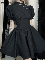 goth dark chinese style vintage cheongsam dresses mall gothic jacquard elegant black women dress puff sleeve grunge alt clubwear