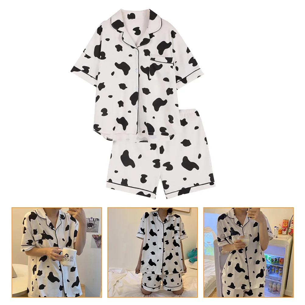 

Cow Pajamas Leisure Wear Woman Nightgown Short-sleeve Nightclothes Fashion Pattern Polyester Sleeping Girls