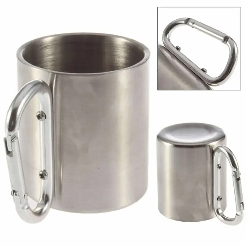 

220ml 300ml 350ml 450ml Stainless Steel Cup Camping Traveling Outdoor Cup Double Wall Mug with Carabiner Hook Handle