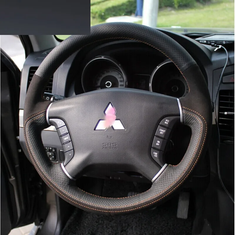 

For Mitsubishi lancer Outlander Pajero V73 V93 N9 DIY hand sewn leather suede car steering wheel cover