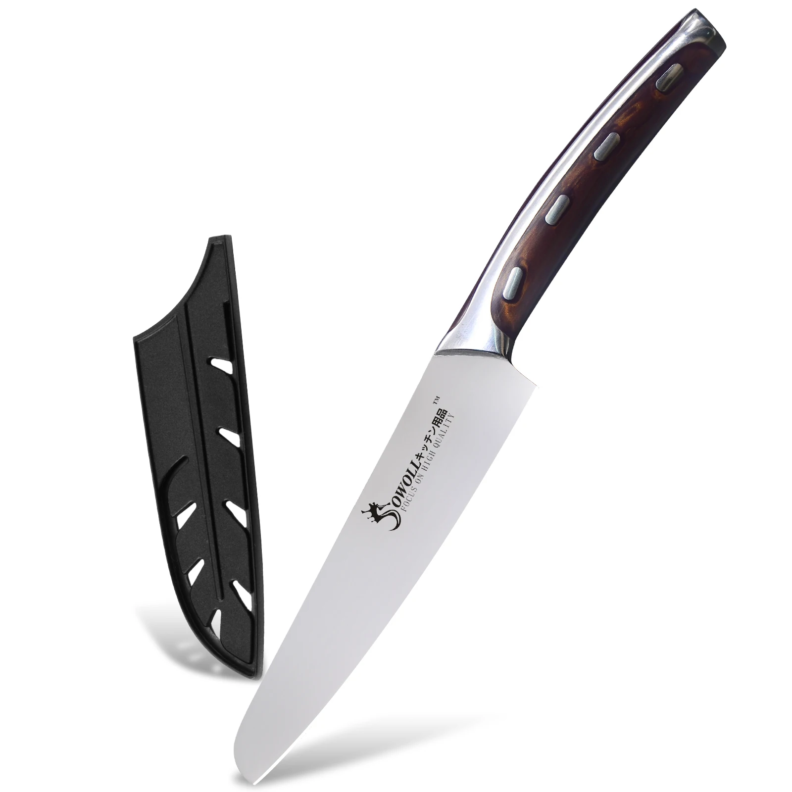 

Японский кухонный нож 5 дюймов, многофункциональный столовый прибор из нержавеющей стали для нарезания фруктов и овощей, с крышкой