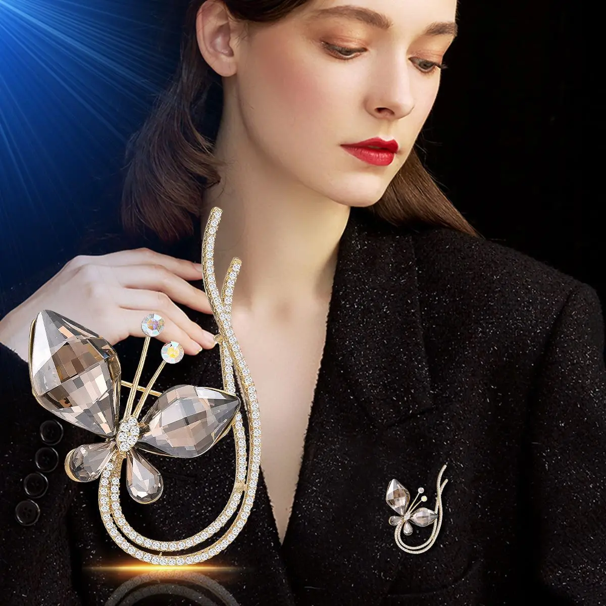 2023 Elegant Luxury Imitation Crystal Butterfly Brooch Pins Temperament Zircon Broochfor Women and Men Suit Coat Fashion Jewelry