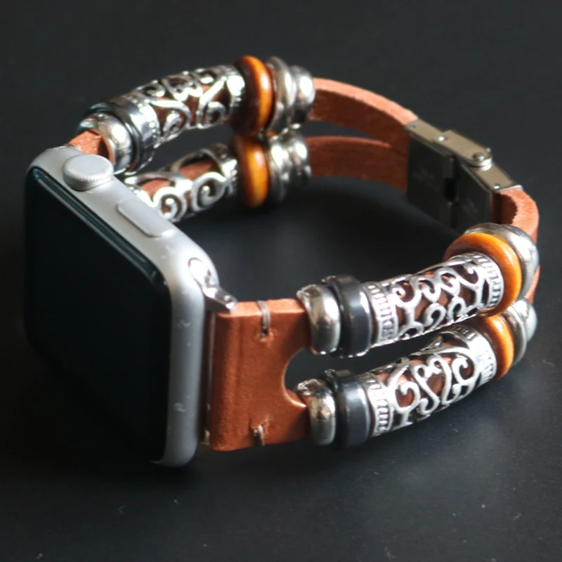 Strap for Apple Watch 7 Band 45mm 44mm 40mm for Iwatch Bands 38mm 42mm Belt Leather Vintage Bracelet for Series 6 5 4 3 SE 41mm