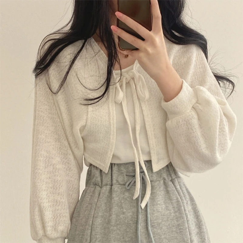 

Summer Knitwear with Trend Lantern Sleeves Open Front Top Blouses Summer Coat