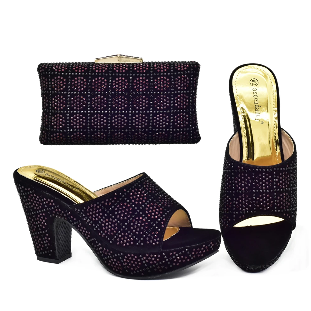 

doershow Italian Shoes With Matching Bags Set Italy African Women's Party Shoes and Bag Sets purple Color Women shoes! SPM1-8