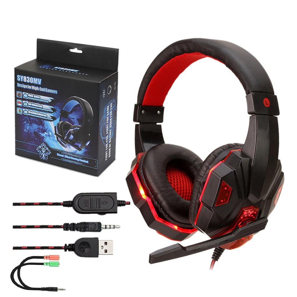 

Adjustable Bass Gaming Headphone Professional Computer Game Console Stereo Surround Sound 3.5mm Wired Led Light Gaming Earphone