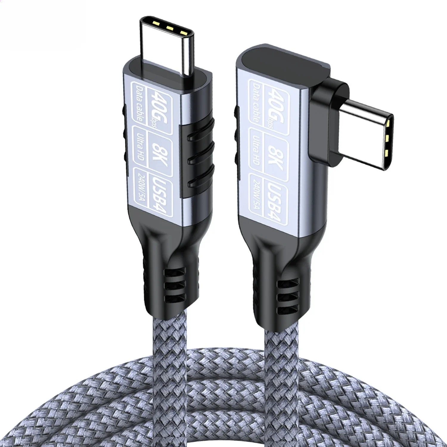 Фото Thunderbolt 5/4 90 градусов USB 4 Type C к USB C Кабель USB5/4 40 Гбит/с 8K PD 240 Вт Кабель для быстрой зарядки данных для Macbook Pro iPad SSD №4