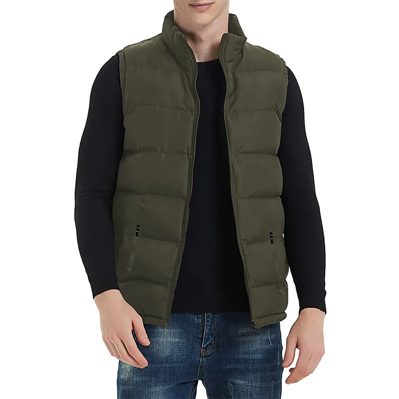 Men's Solid Color Windproof Sleeveless Top Autumn Winter Warm Sports Down Jacket Zipper Stand Collar Design Plus Size Jacket