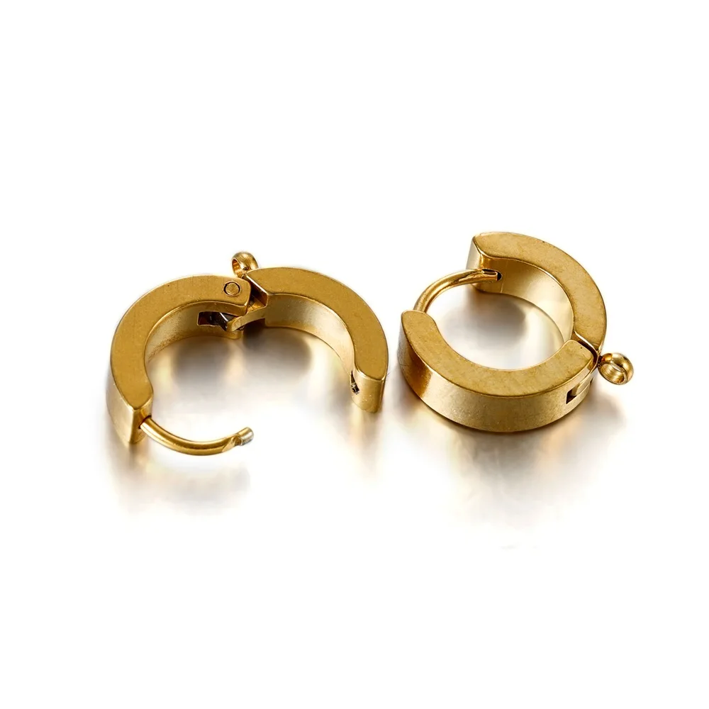 Круглые серьги-кольца из нержавеющей стали золотистые с круглой петлей
