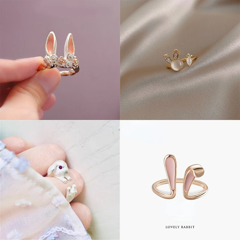 

Cute Rabbit Ears Ring Female Sense Niche Simple Small White Rabbit Sub Rings Bunny Pearl Stud Earrings Lovely Rings