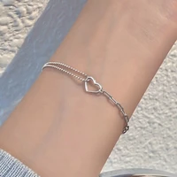 hollow heart bracelet for women silver korean fashion simple creative charm beads chains jewelry trend 2022 bijoux pulceras