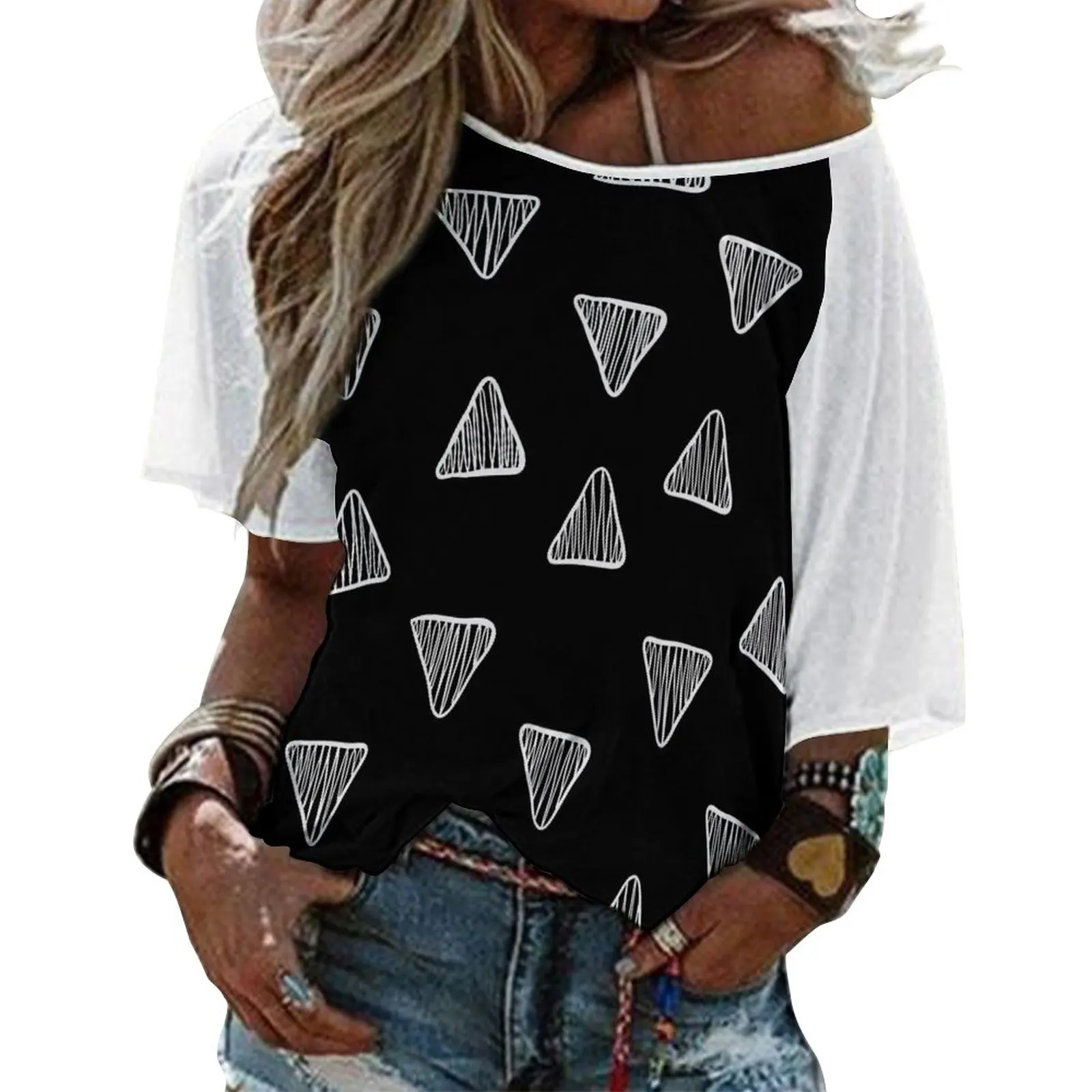 

Full Print Printing Women'S Medium Sleeved Straight Neck Short Sleeved Fashionable Printed T-Shirt Casual Summer 2023