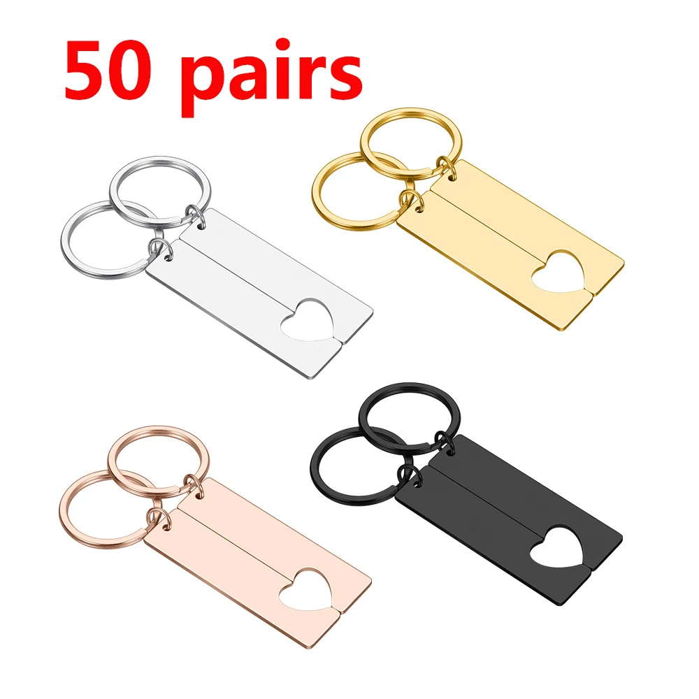 

50 Pairs/Lot Heart Blank Tag Stainless Steel Keychain for DIY Custom Logo Name Women's Men's Keychain Wholesale