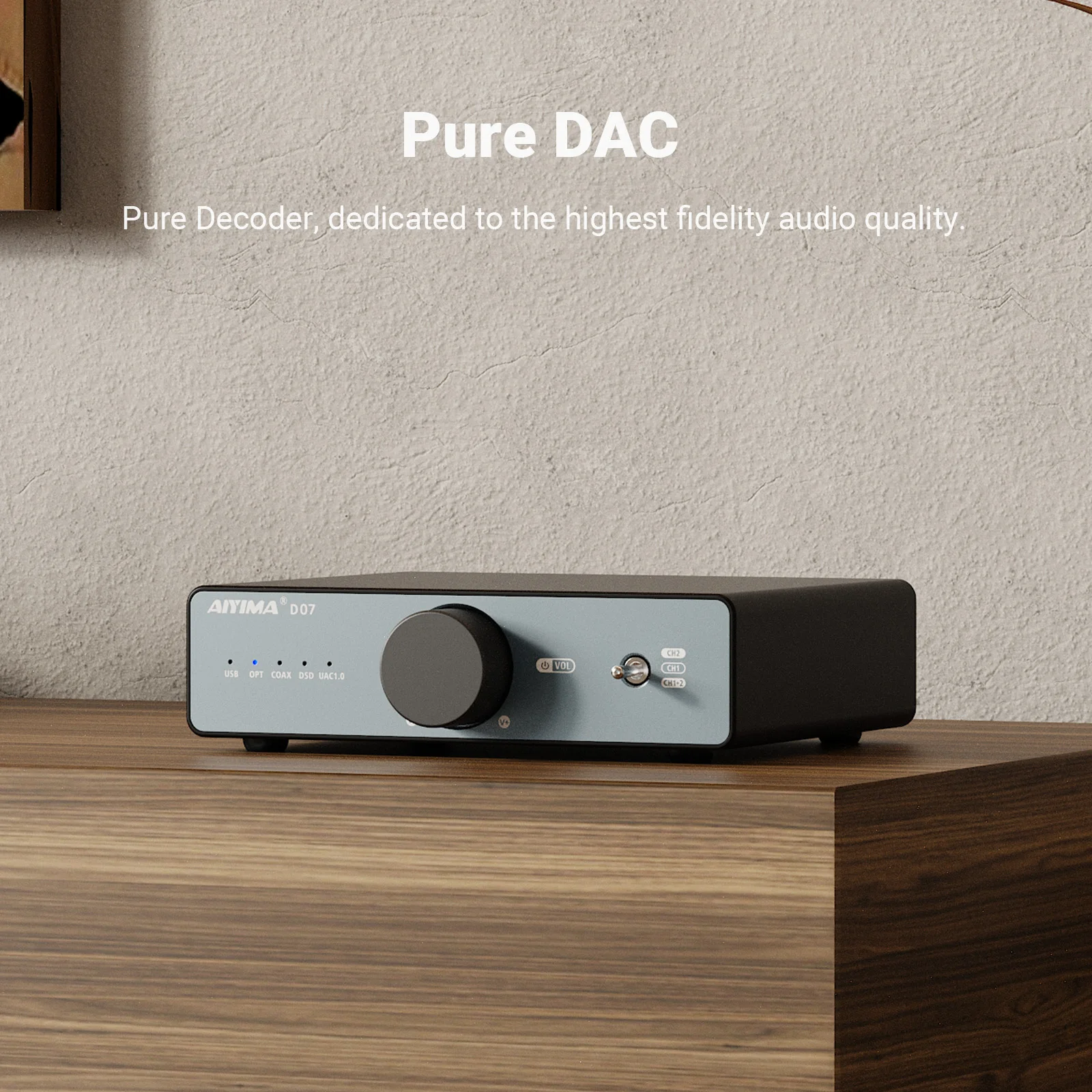 Фото AIYIMA D07 DAC XMOS XU316 AKM 4493S HIFI Миниатюрный настольный декодер PCM 768 кГц/32 бит DSD512 с оптическим/коаксиальным/USB входом и RCA выходом №3