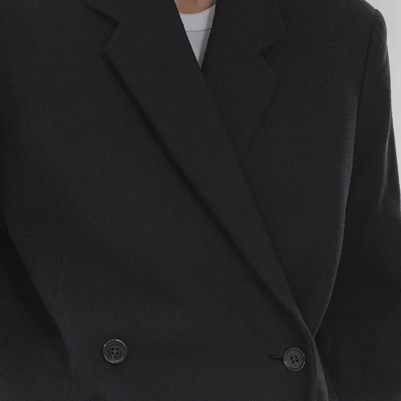 T0tem* Women Jacket Black Double-breasted Shoulder Pads Blazer Women 2023 Fall Loose Suit Collar Coat High Quality Ladies Top