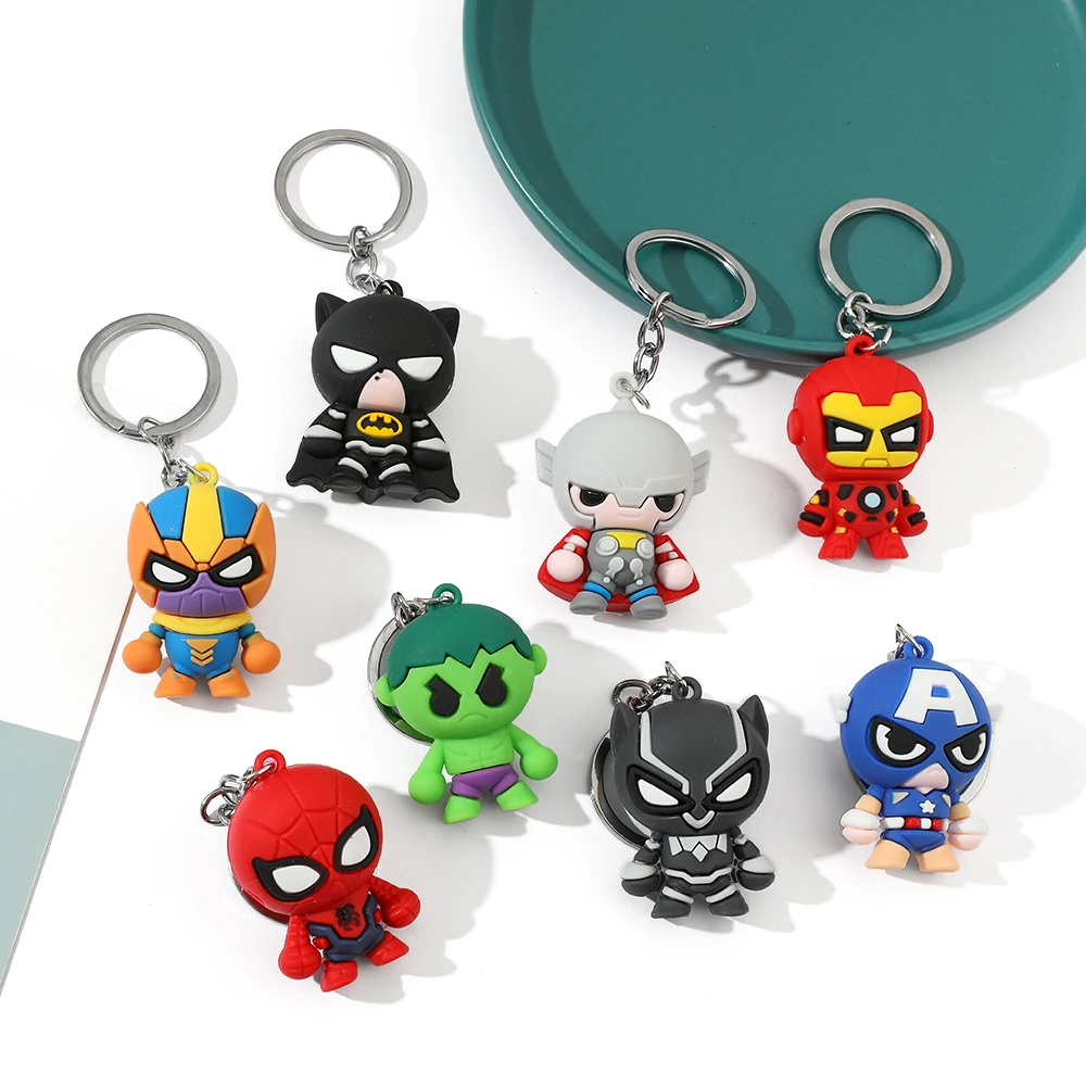 Disney Marve Keychain Iron Man Spider Man Hulk Thor Captain America Thor Llaveros Bag Accessories Silicone Key Chain Key Holder