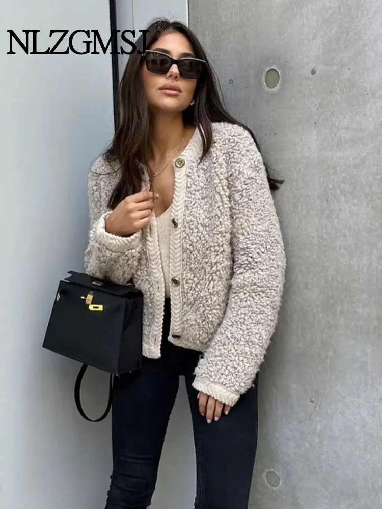 Nlzgmsj TRAF 2023 Новые Осенние Женские однотонные модные короткие пальто из