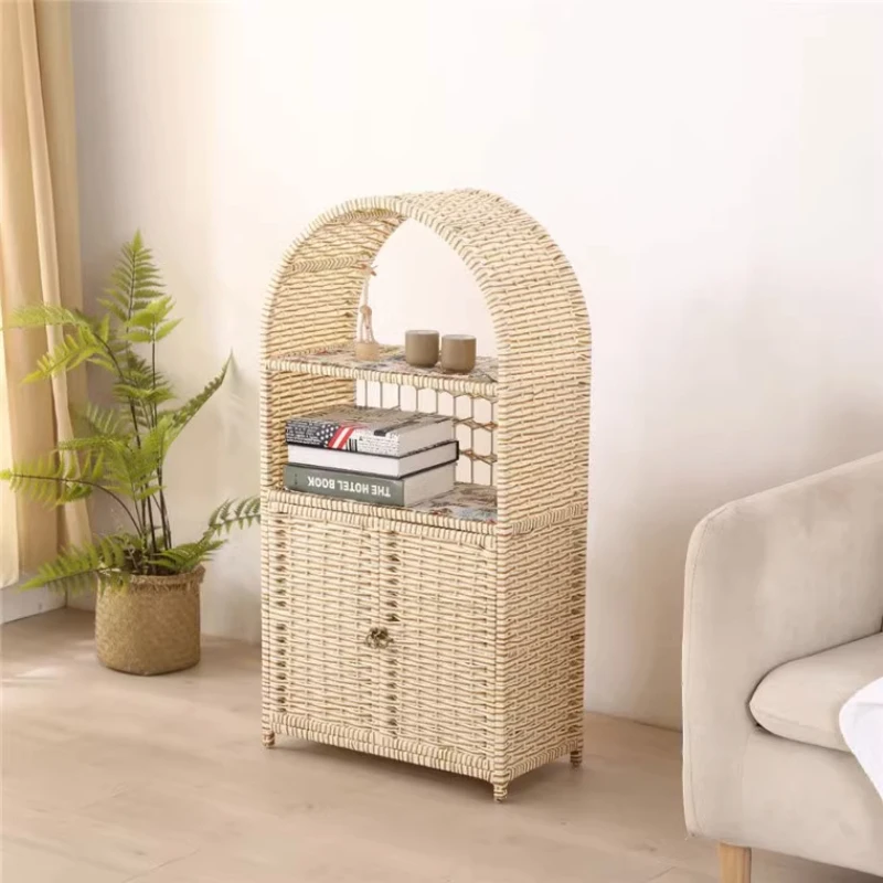 

Новый шкаф для хранения из ротанга с дверцей, многослойный деревянный органайзер для хранения, компактные скандинавские полки для хранения, аксессуары для дома