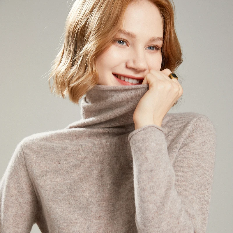 100% Fall/winter Women Sweater turtleneck cashmere sweater women's wool knit pullover long-sleeve slim bottoming shirt Large siz