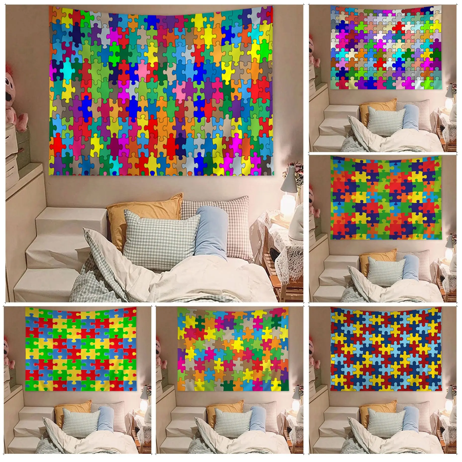 

Puzzle Colorful Tapestry Wall Hanging Art Science Fiction Room Home Decor Wall Hanging Sheets