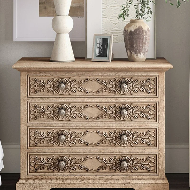 Резной прикроватный столик большой шкаф для хранения из массива дерева с тремя