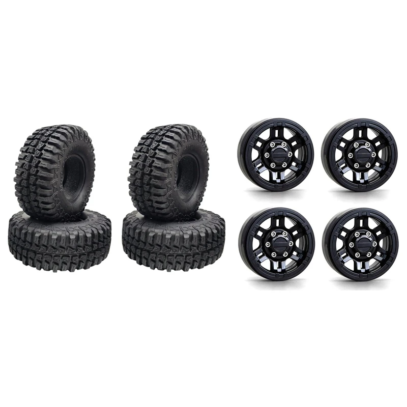 

4PCS 100MM 1.9 Rubber Tires Tyres Wheel For Axial SCX10 90046 AXI03007 & 4PCS Plastic 1.9Inch Beadlock Wheel Hub Rim