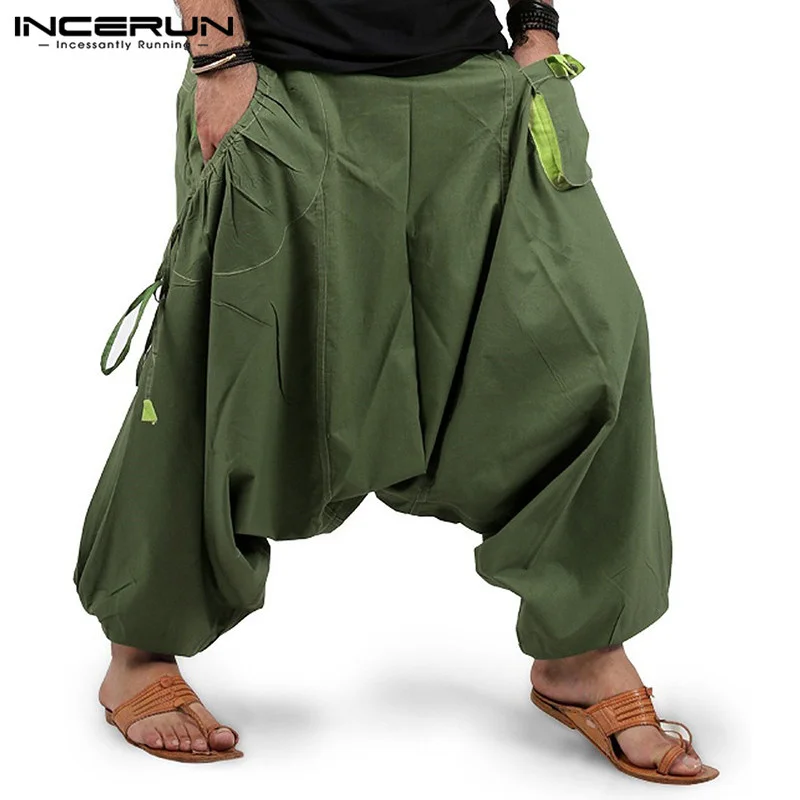 

Fashion Men Harem Pants Joggers Streetwear Elastic Waist Loose Drop Crotch Trousers Men 2023 Pockets Solid Pants INCERUN S-5XL