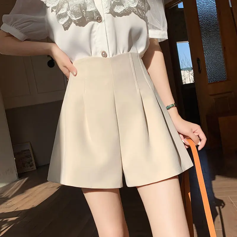 

New Elegant Shorts for Women Female Summer Casual Style A-Line Shorts Ladies Chiffon High Waist Wide Leg Workout Suits Short G21