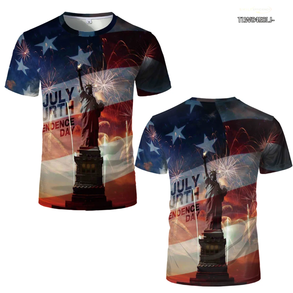 

Summer Casual Short Sleeve American flag retro style interesting statue of liberty round neck T-shirt Street casual 3D Tshirts