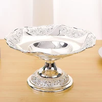 silver fruit tray flower shape alloy snack candy nut plate high foot storage organizer living room banquet desktop decoration