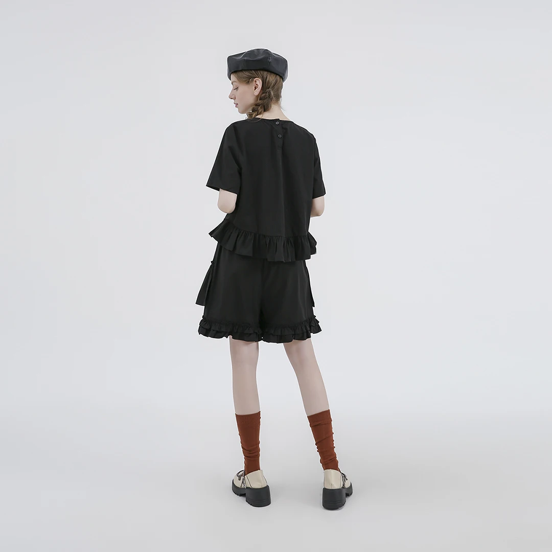 Leorlax Original Design 2023 New Solid Color Shorts Women Loose Casual Ruffled Straight Elastic Waist Pants Summer 22062