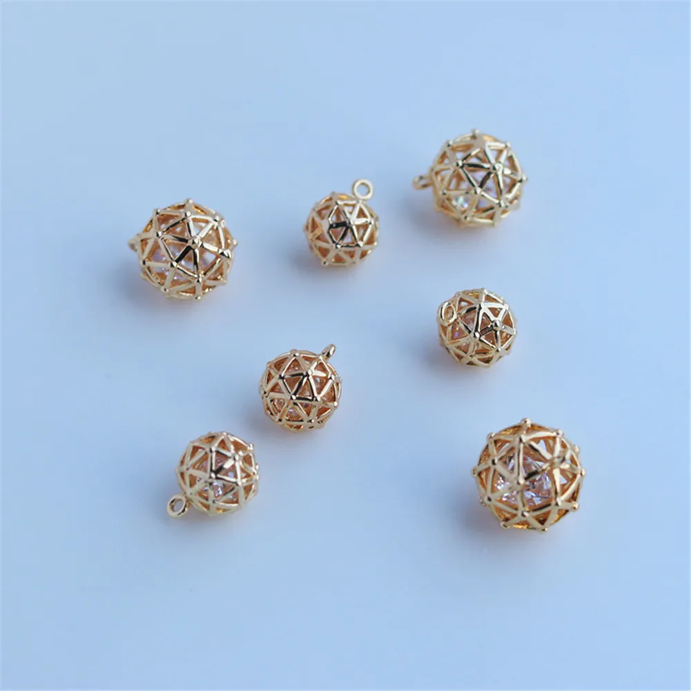 

14K Gold Filled Plated Inside the hollow ball zircon pendant 8mm/10mm hydrangea hanging DIY jewelry bracelet necklace pendant