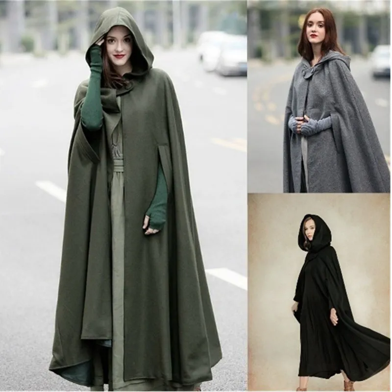 

European And American Five-color Hooded Shawl And Long Cape Coat Woolen Coat Woman
