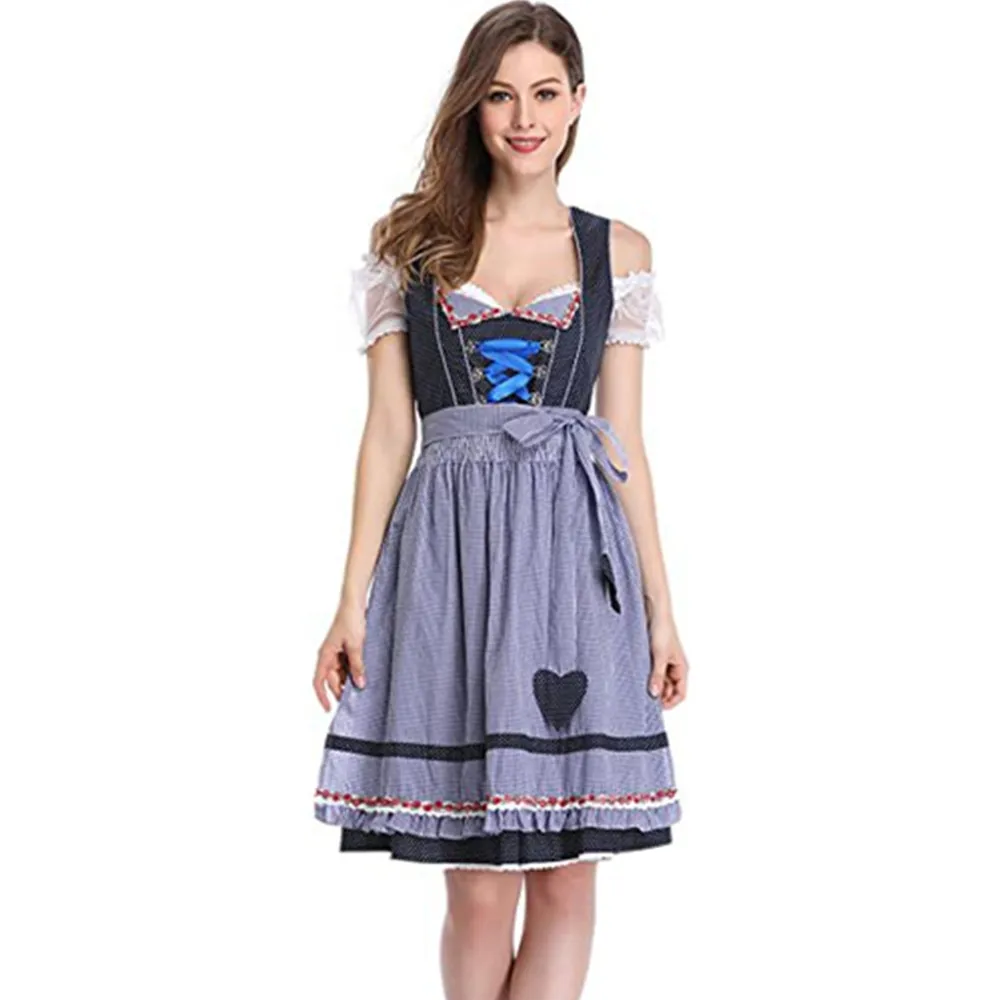 

S-XXL Adult Ladies Oktoberfest Dress Dirndl Costume Bavarian Beer Festival Maid Wench Outfit Fancy Party Dress Apron Blouse Gown