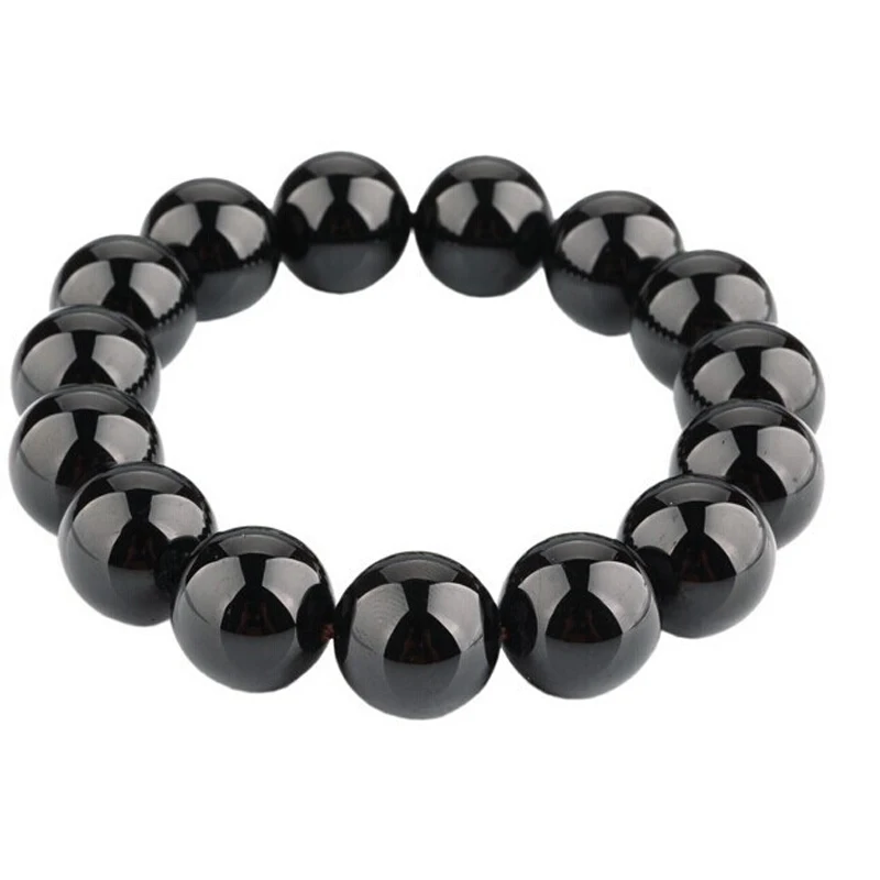 

Hot Fashion 15 Beads 14mm Black Resin Round Pearl Beads Women Bracelet Homme Femme Bangle Jewelry Good Quality Dropshipping