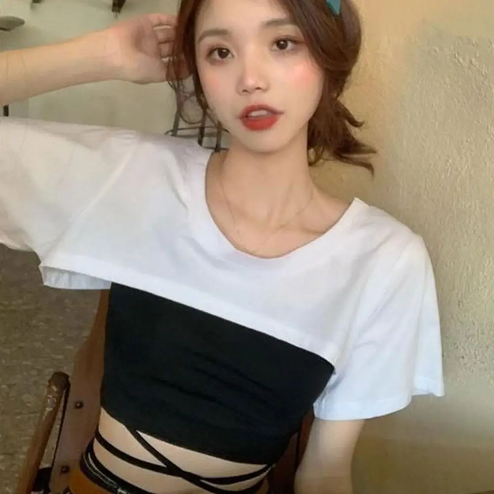 Однотонный Белый Свободный укороченный топ в стиле Харадзюку сексуальная