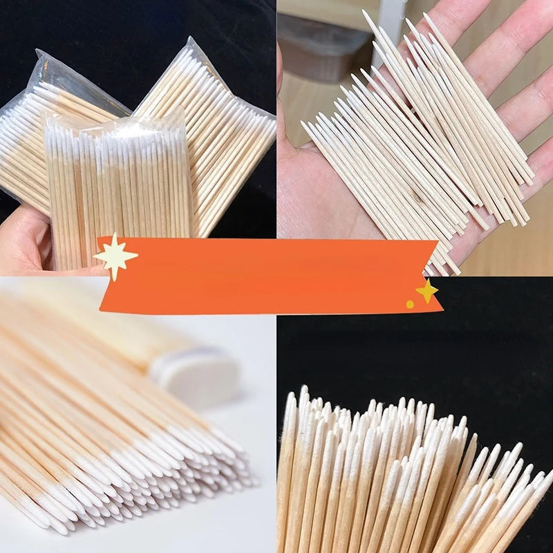 

300Pcs Nails Wood Swab Clean Sticks Buds Tip Wooden Cotton Head Manicure Detail Corrector Nail Polish Remover Art Tools