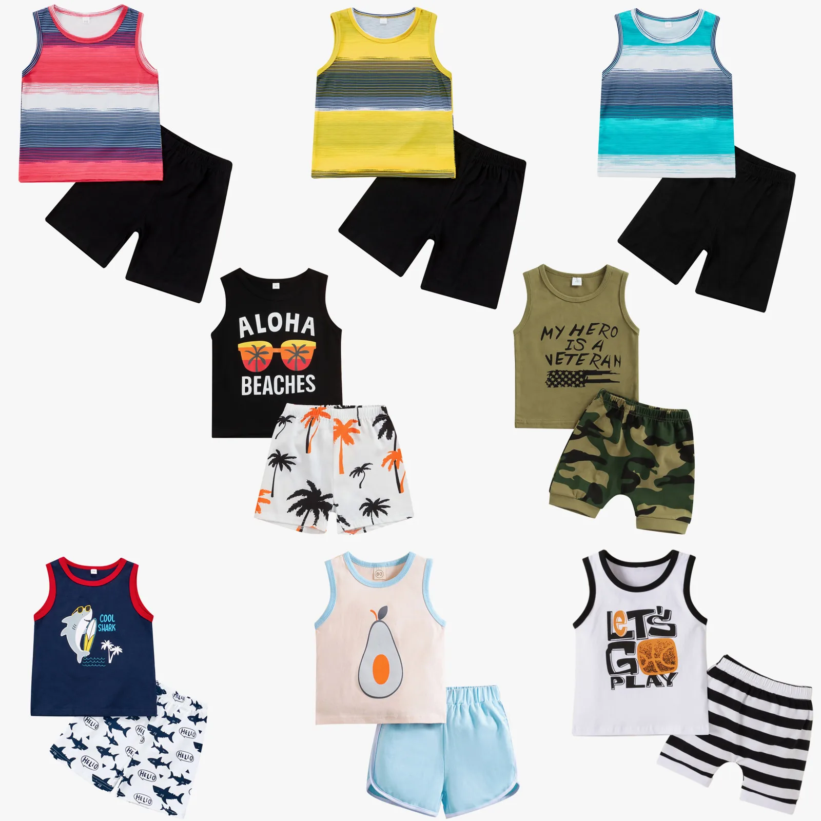 

pudcoco Boy Shorts Set Letter Glasses Sleeveless Vest Tops + Tree Printed High Waist Breeches Suit