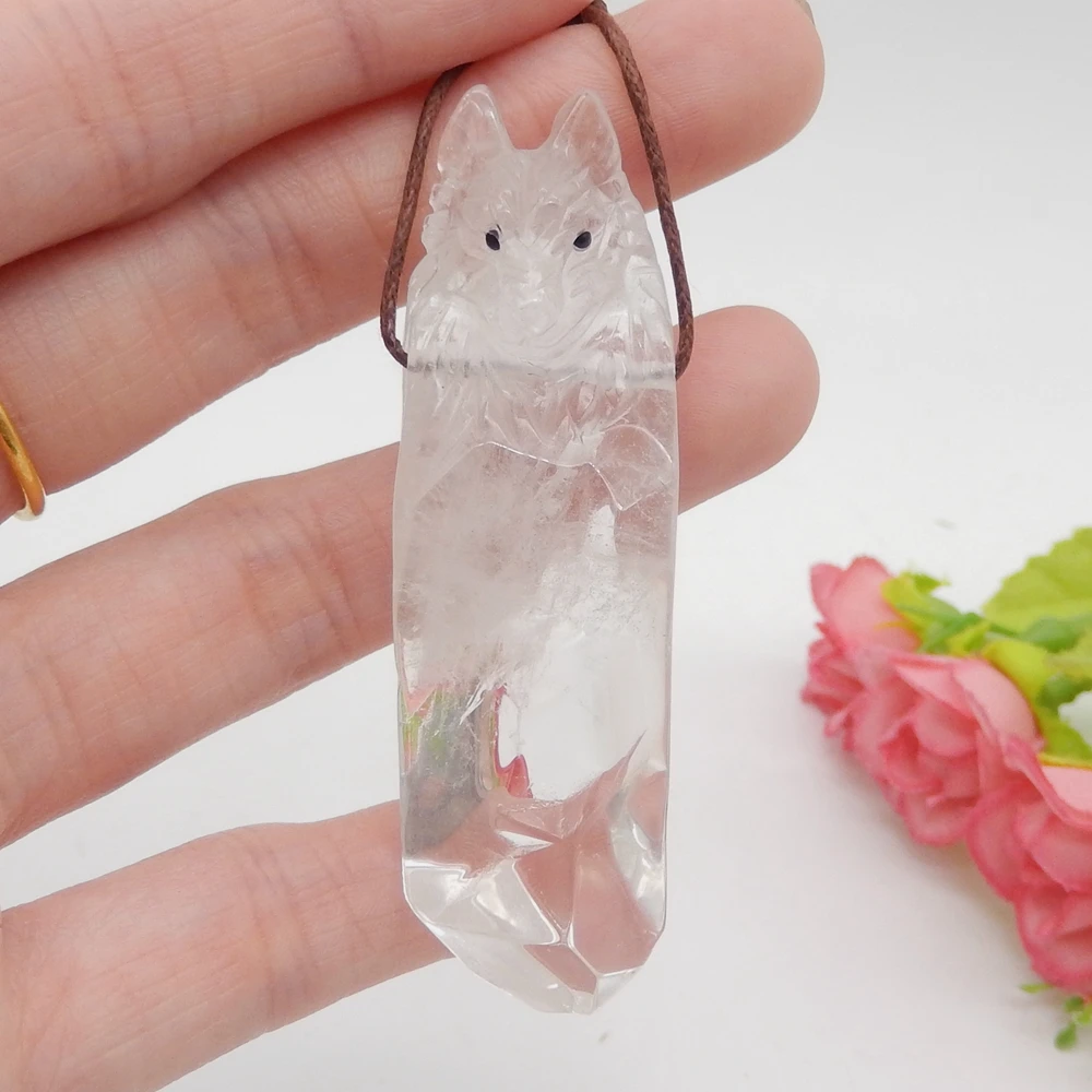 Натуральный кулон Drusy с резьбой в виде белого кварца и волка резьба из