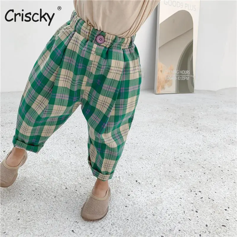 

CrisckyBaby Boy Girl Loose Pants New Fashion Korean Style Casual Plaid Trousers Spring Autumn Children's Casual Pants